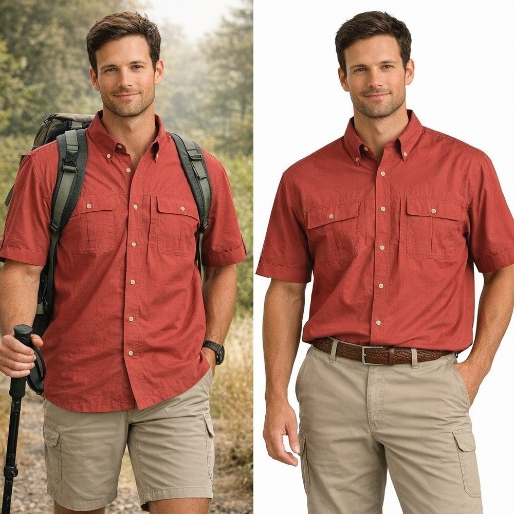 Roundtree & Yorke Shirt Mens Large Ripstop Short Sleeve Maroon Hiking‎ Outdoor